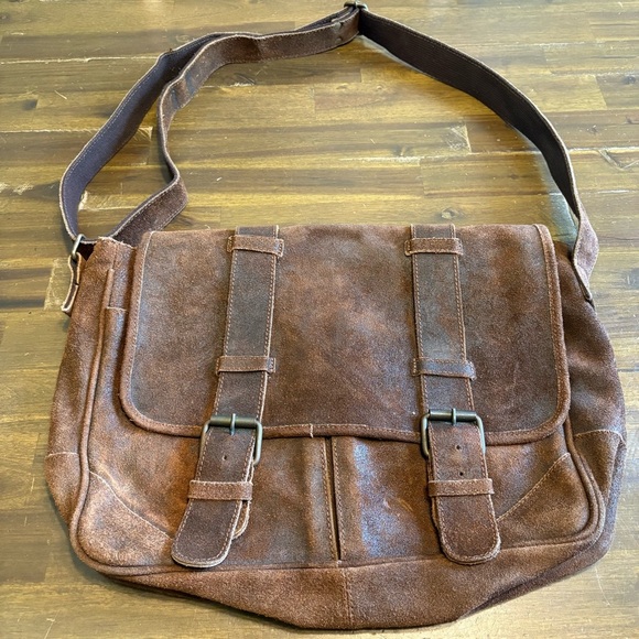 Claire Chase Laredo Messenger Bag Distressed Brown Suede Leather Vintage Flawed - Picture 1 of 13